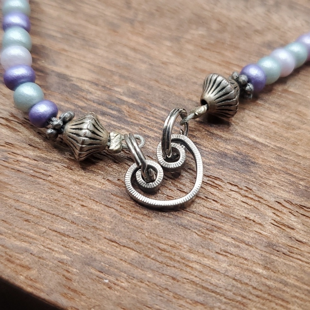 N3226 pastel‎ pearl beaded victorian heart necklace